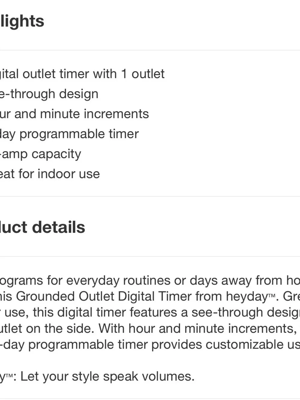 Grounded Outlet Digital Timer Indoor Plug In 15A Heyday Clear